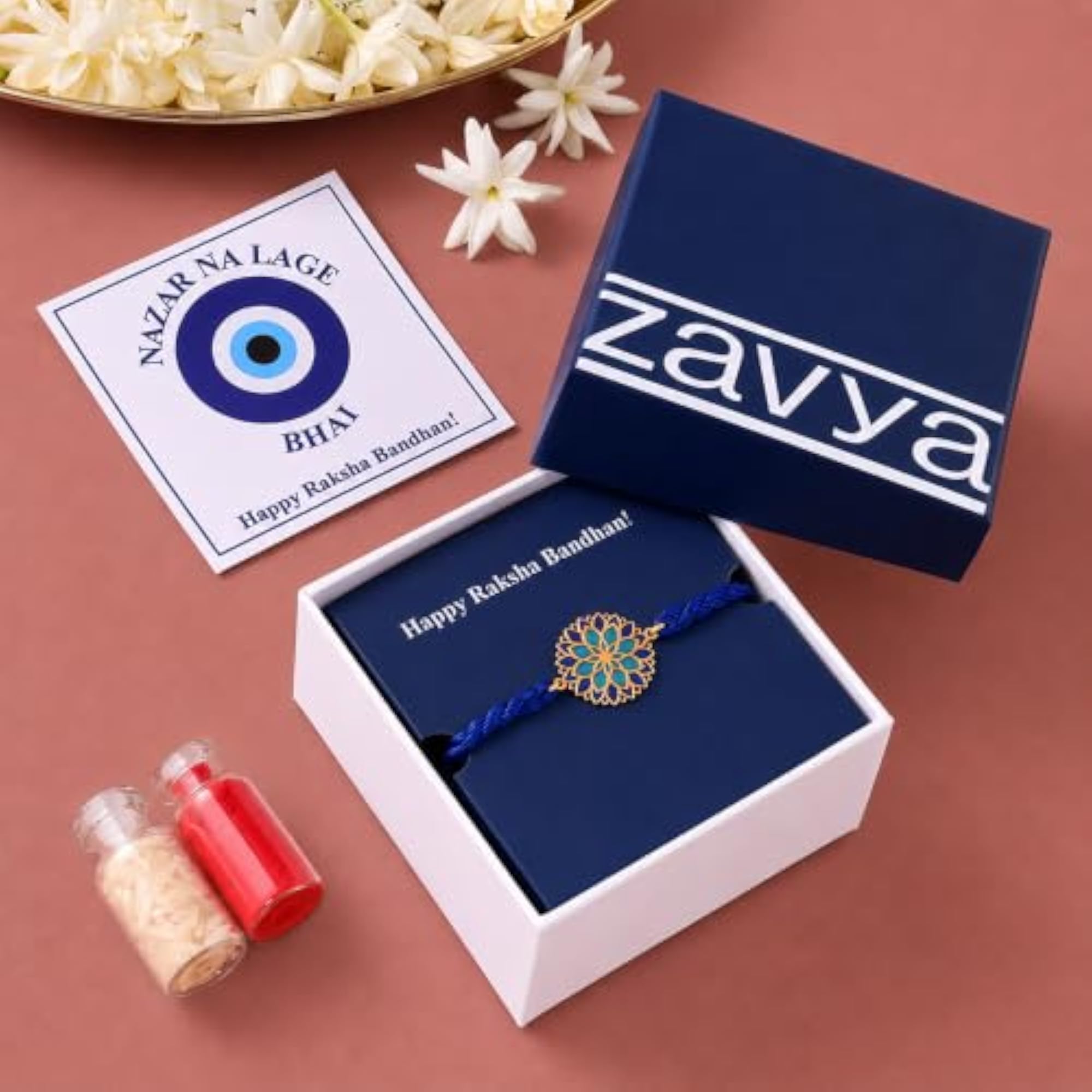 Lotus Mandala & Rhodium Plated 925 Silver Rakhi Combo